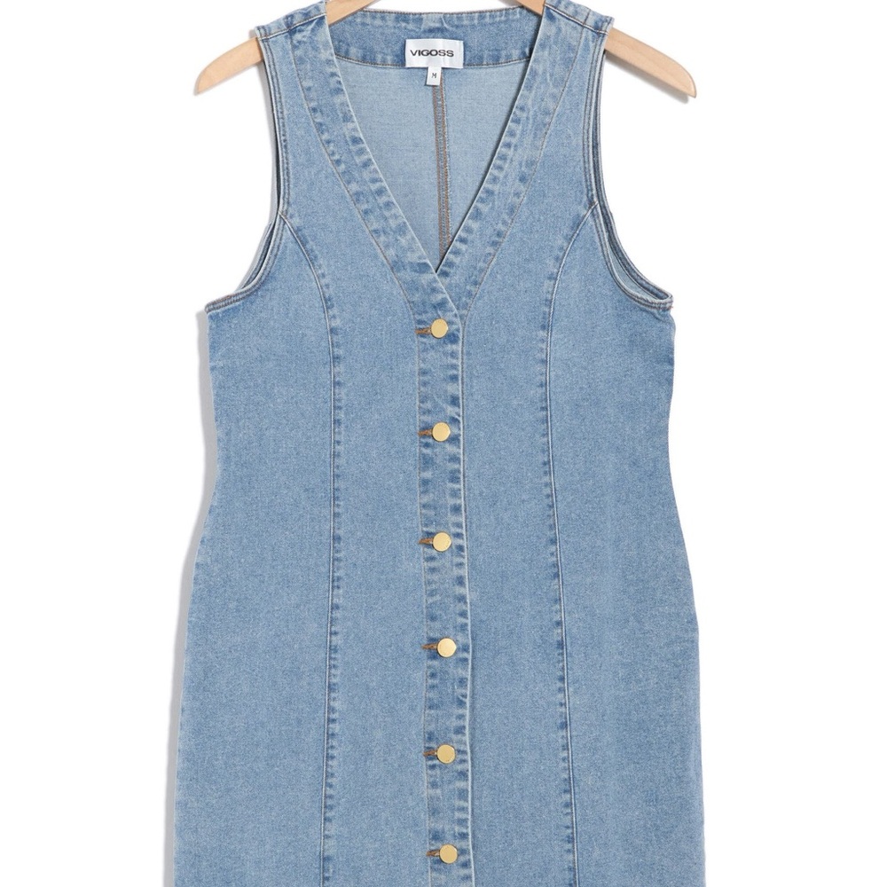 Vigoss Light Blue Sleeveless Denim Button-Front Dress